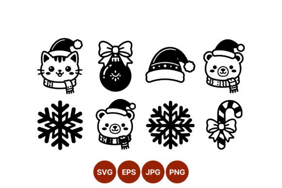 Christmas Cat and Bear Vector Icons: A Festive Illustration Asset for Creative Marketers