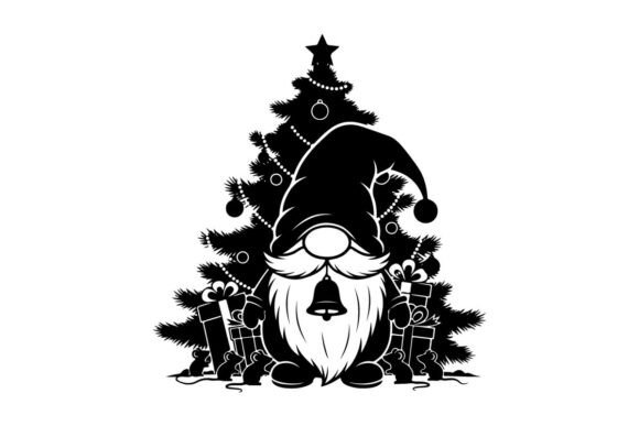 Christmas Gnome Silhouette with Tree Illustrations for Handmade Projects
