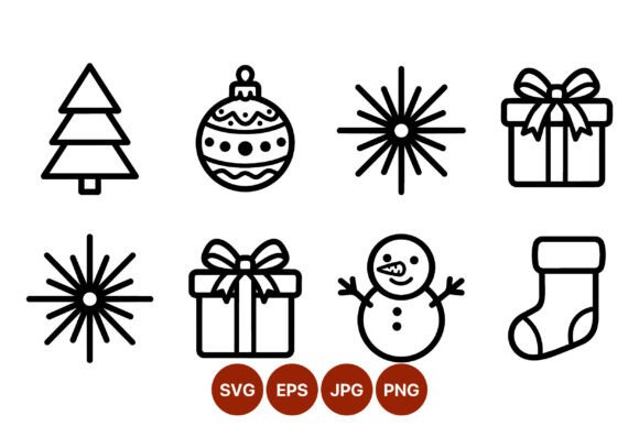 Christmas Line Art Icons: A Festive Illustration Asset for Small Business Branding