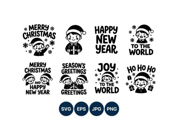 Christmas New Year Kids Greetings Vector: A Festive Illustration for Content Creators