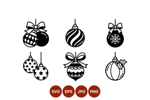Christmas Ornament Balls Black White Illustrations for Content Publishing