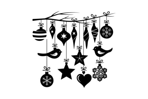 Christmas Ornaments Silhouette Hanging F: A Refined Illustration for Digital Sellers