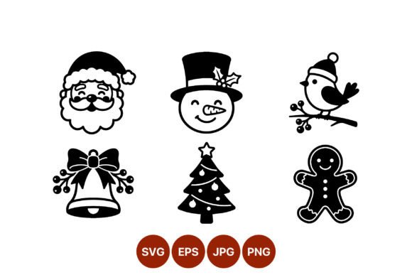 Christmas Santa Snowman Bird Bell Tree Illustrations for Digital Sellers