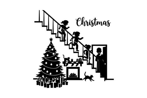 Christmas Silhouette of Family and Child: A Versatile Illustration for Digital Sellers