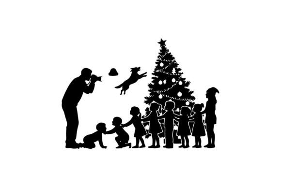 Christmas Silhouette of Family Decoratin Illustration for Local Business Branding