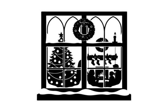 Christmas Silhouette Through Stained Glass: A Festive Illustration for Local Business Branding