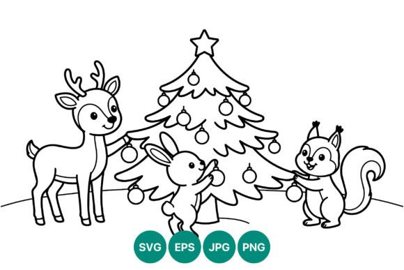Christmas Tree with Deer Rabbit and: A Versatile Illustration for Seasonal Branding