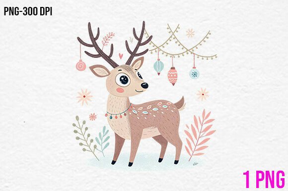 Cute Christmas Deer Clipart PNG for Handmade Design Projects