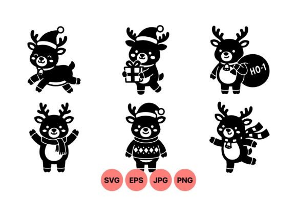 Cute Christmas Reindeer SVG Set and Illustrations