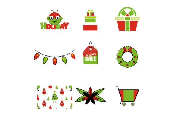 Glowing Merry Christmas Flat Icon Set: A Radiant Addition to Editorial and Web Design