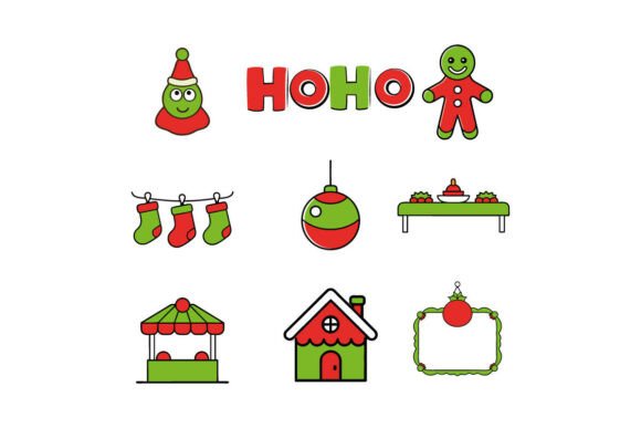 Glowing Merry Christmas Flat Icon Set – Festive Illustrations for Local Business Branding