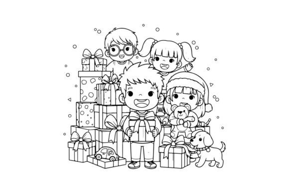 Happy Family Opening Christmas Gifts Vec: A Versatile Illustration for Holiday Branding