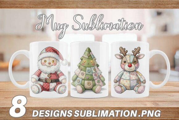 Patchwork Christmas Watercolor Mug Wrap – A Festive Graphic Design Asset for Crafters