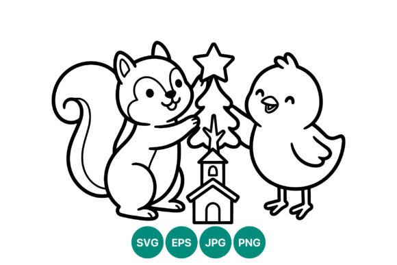 Squirrel and Chick Christmas Tree Illustrations: A Versatile Graphic Design Asset for Seasonal Creations