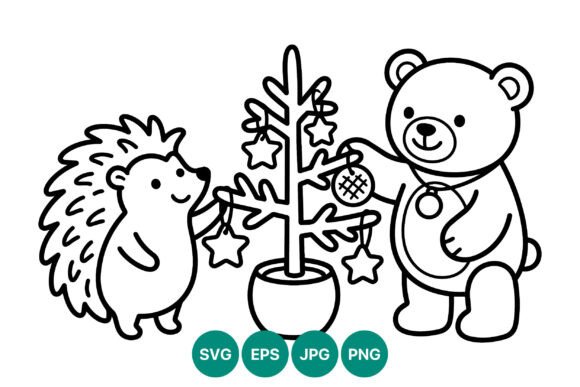 Teddy Bear and Hedgehog Christmas Tree Illustrations for Branding & Marketing