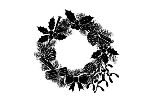 Vintage Christmas Wreath Silhouette for Real Projects